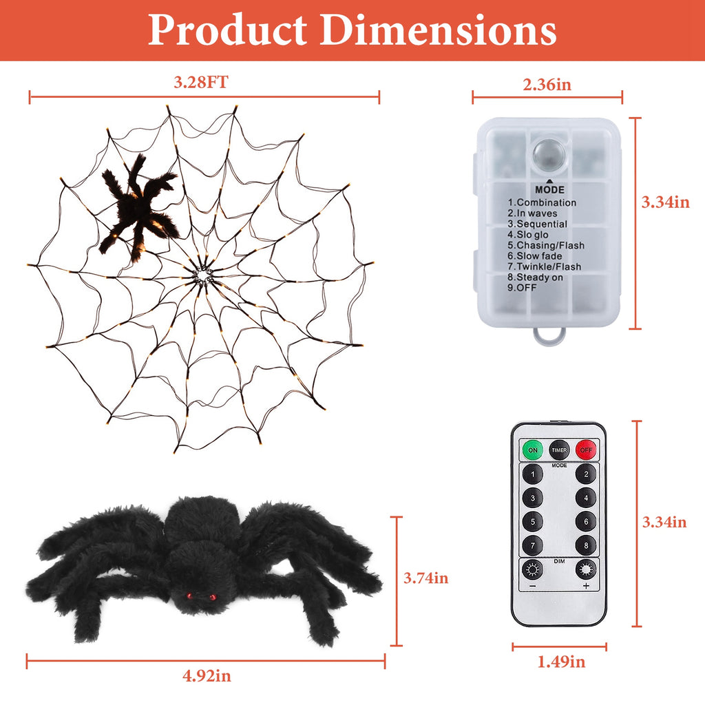 Light-Up Spider Web with Hairy Spider, 3.3 ft, with Remote – image 2