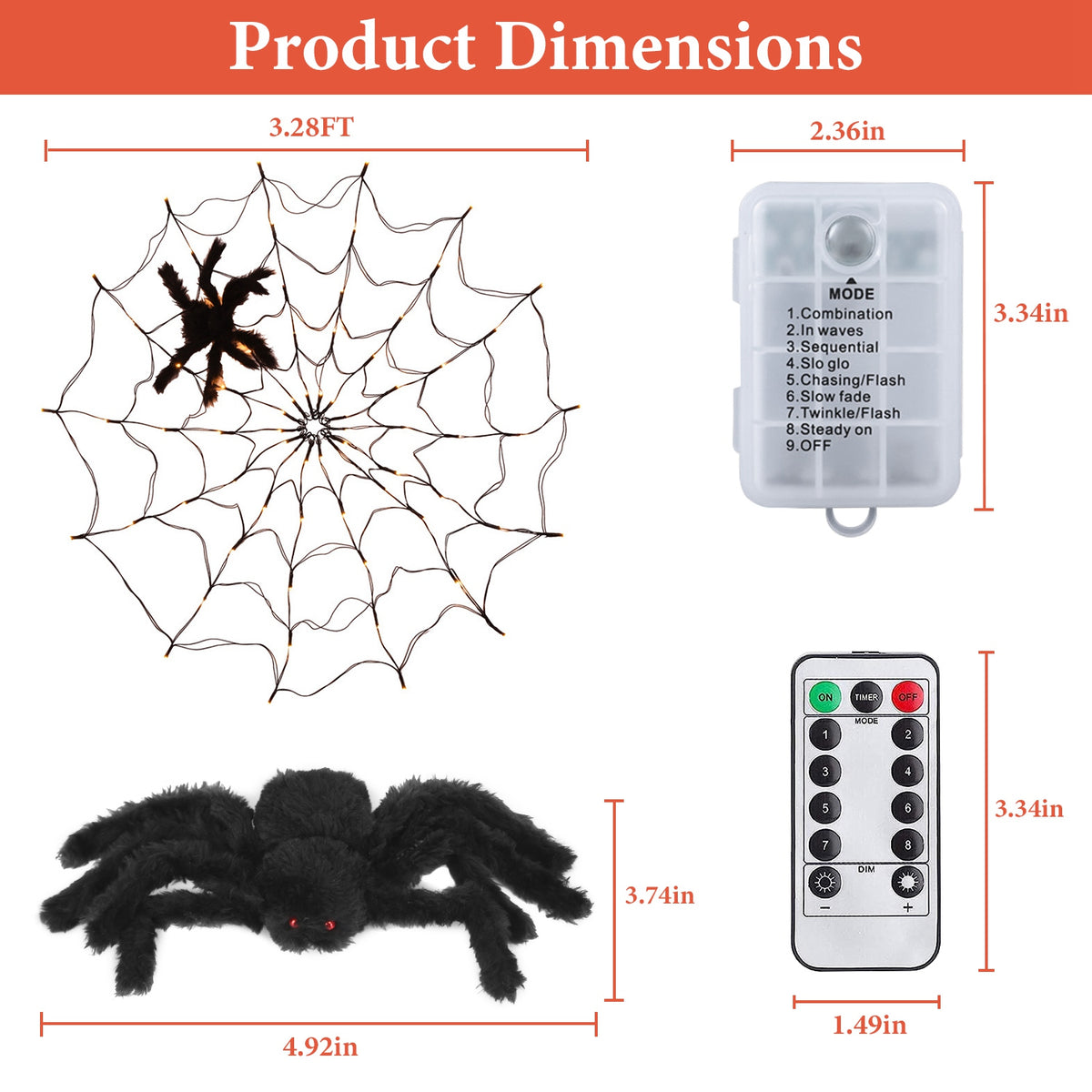 Light-Up Spider Web with Hairy Spider, 3.3 ft, with Remote – image 2