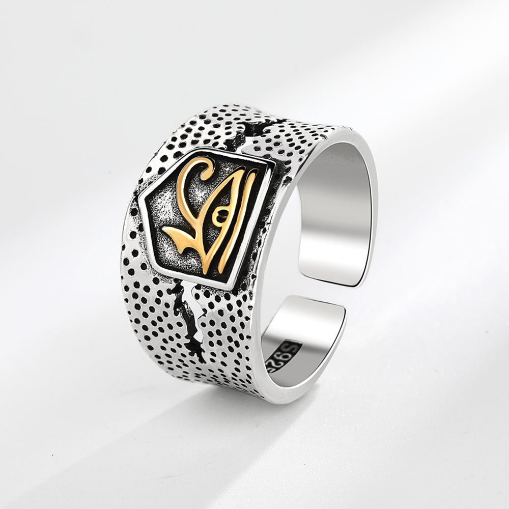 Horus Anubis Ancient Egypt Pharaoh Men's Ring Vintage Distressed Jinling Right Eye