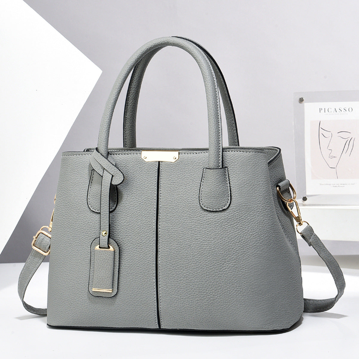 Structured Satchel Tote in Grey