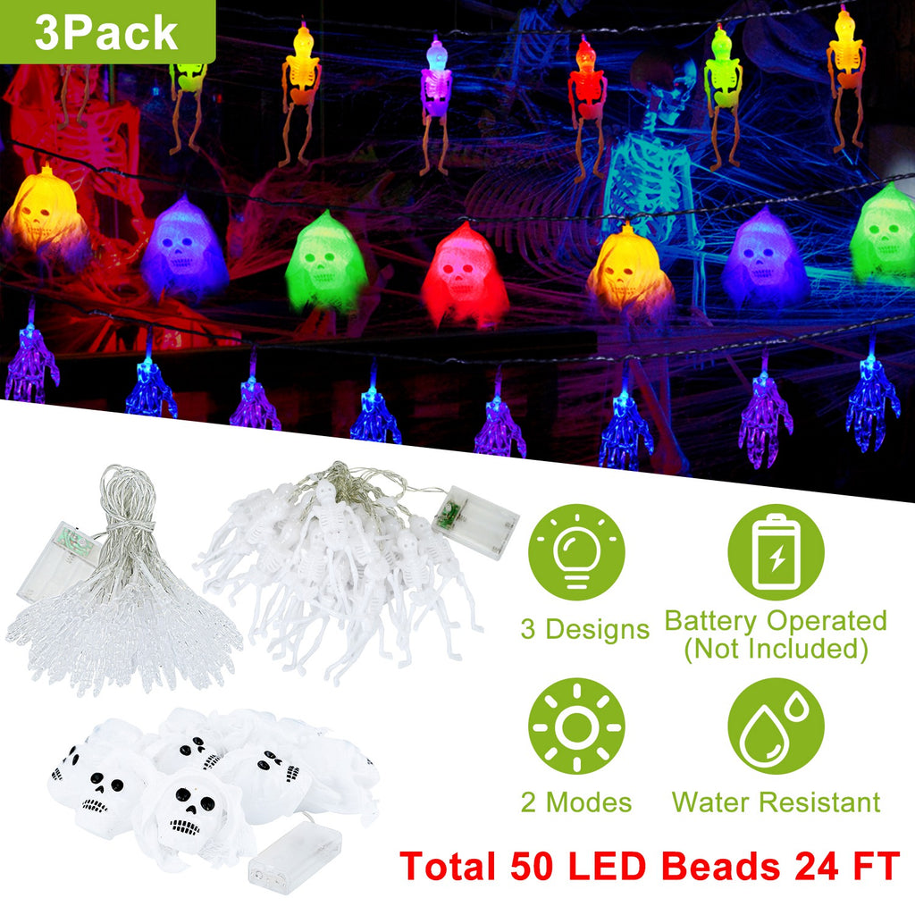 Skeleton & Ghost String Lights — Set of 3