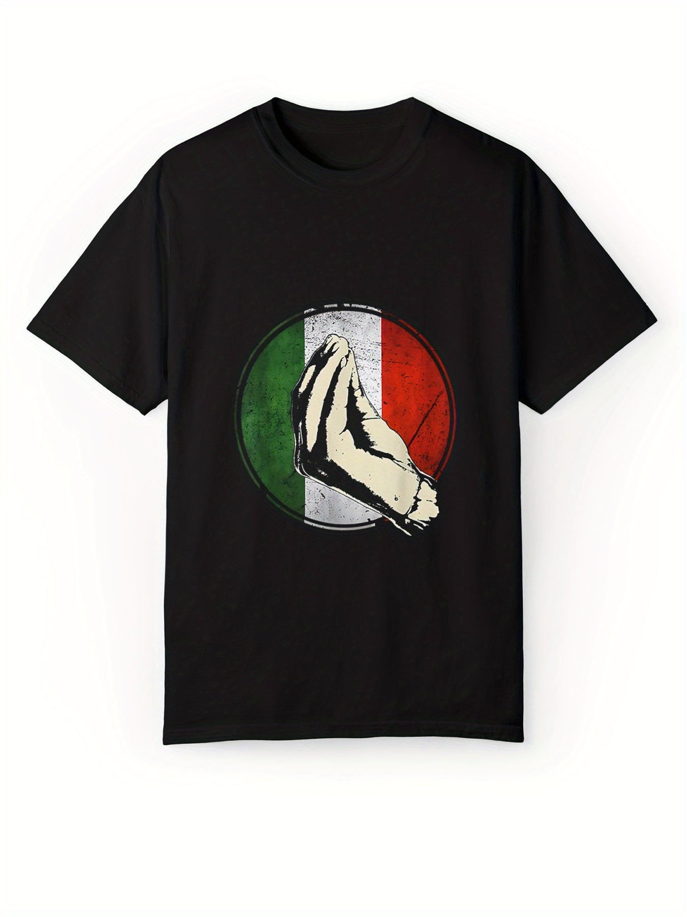 Men's Summer Casual Street Style Elastic Round Neck T-shirt With Creative Italian Gesture Print