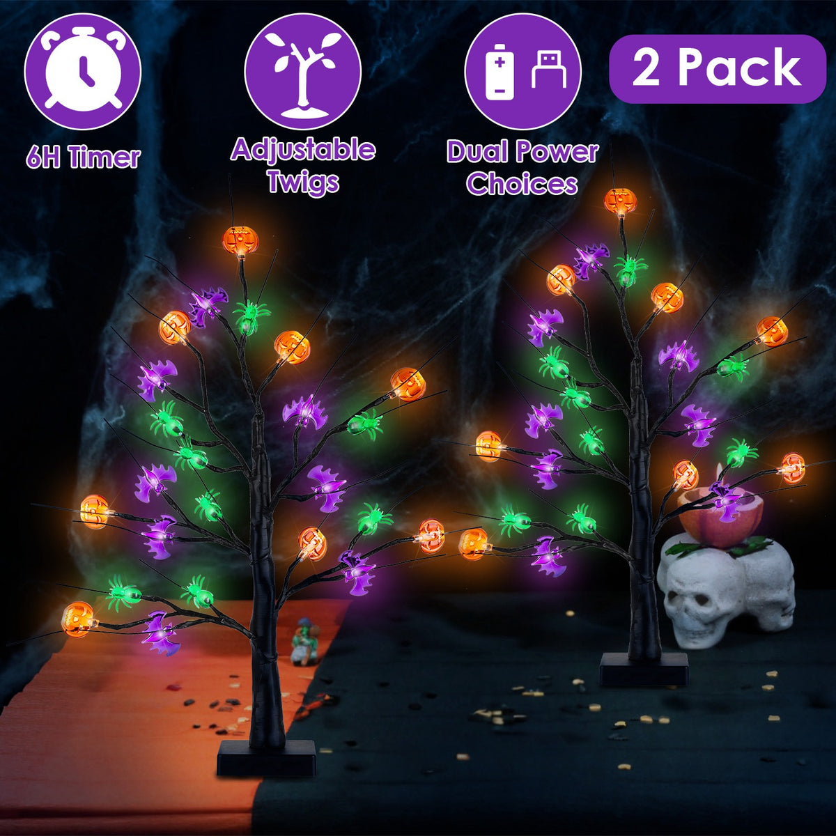Lighted Halloween Tabletop Trees, Set of 2 with Timer – image 9