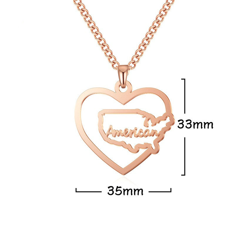 Map Of The United States Of America Stainless Steel Hollow Men's And Women's Necklace