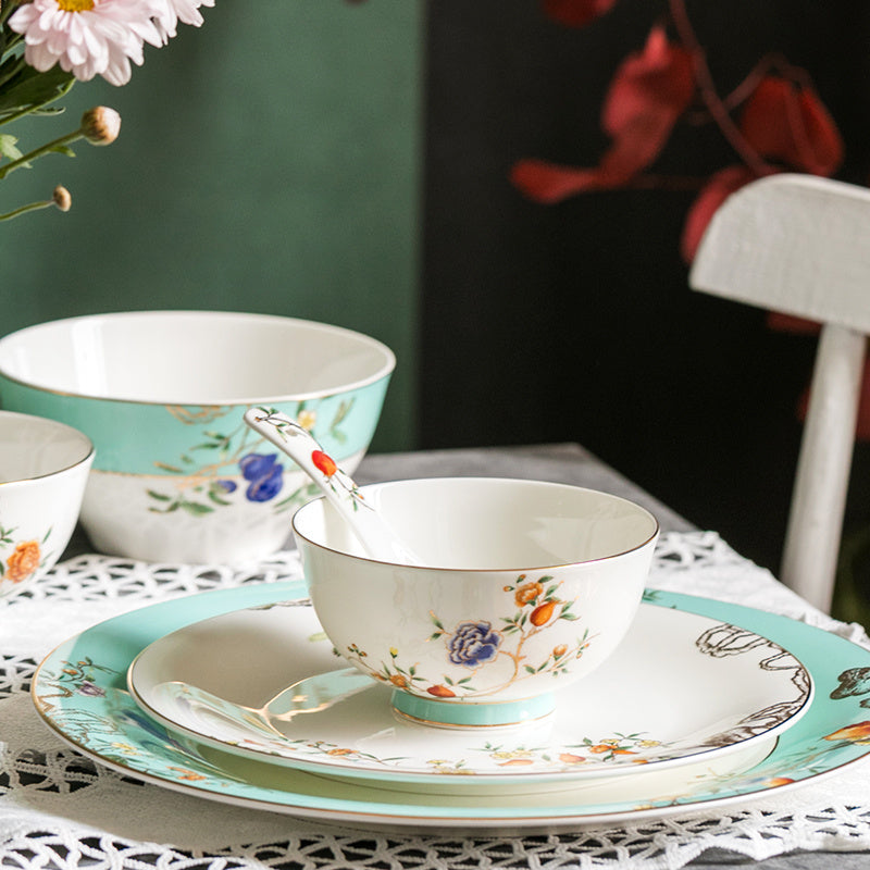 Bone China European Style Antique Household Tableware Bowl And Plate