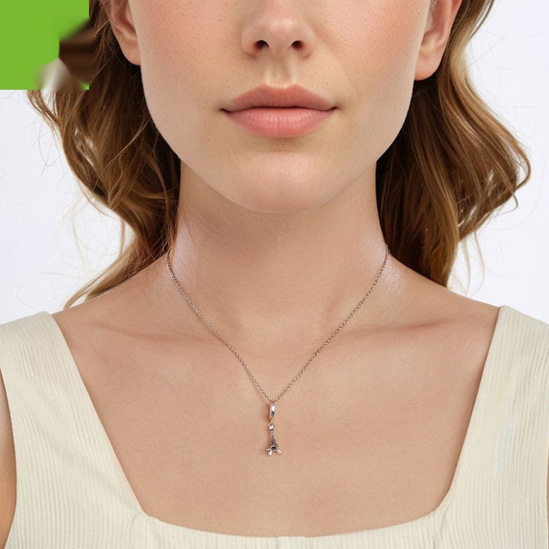 Opening And Closing Eiffel Tower Pendant S925 Silver Beaded