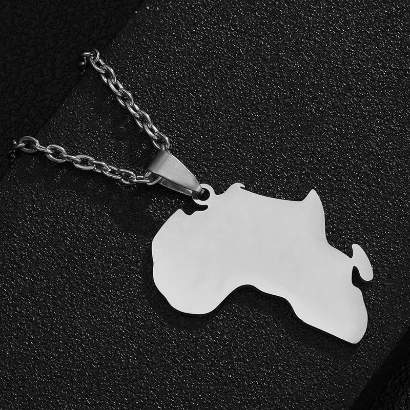Stainless Steel Africa Symbol Map Couple Pendant Necklace