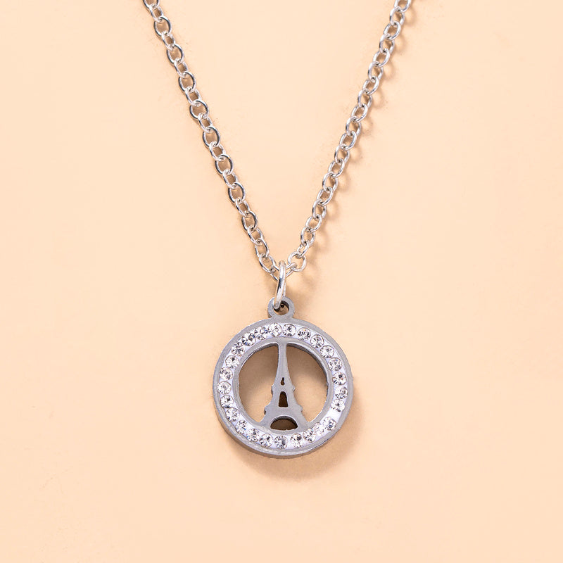 Rhinestone Paris Eiffel Tower Stainless Steel Necklace