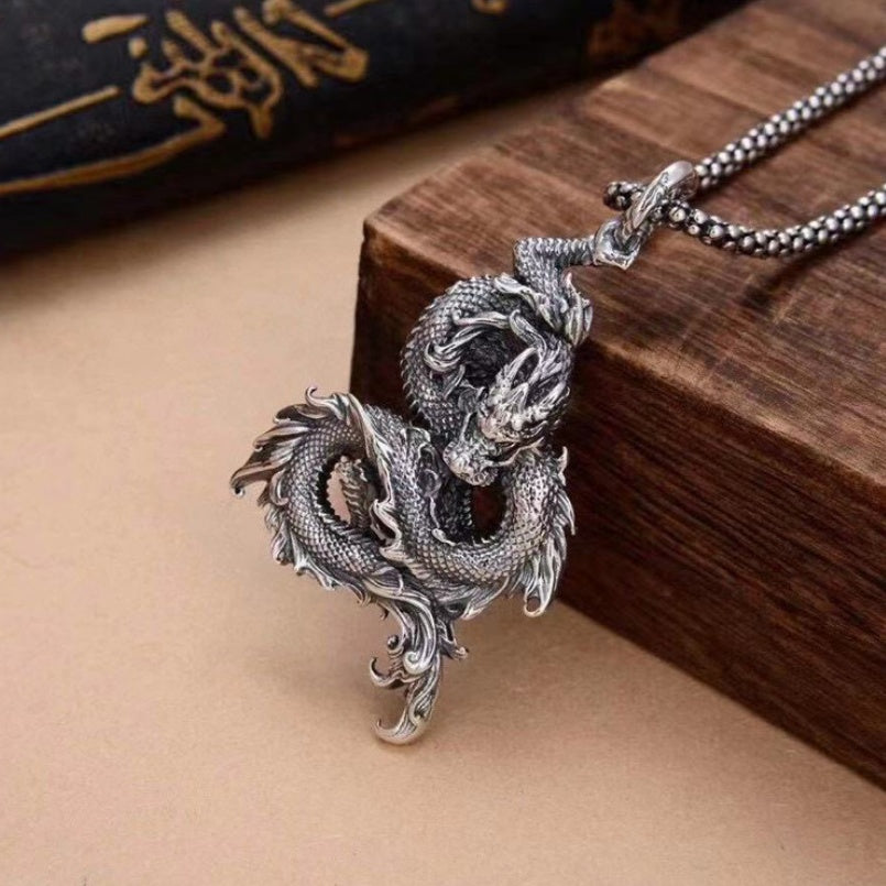 Titanium Steel China-Chic Wind Dragon Pendant Necklace