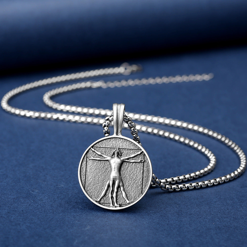 Da Vinci Body Ratio Vitruvius Tag Necklace Ins Hip Hop Cool Niche Necklace Titanium Steel Ornament