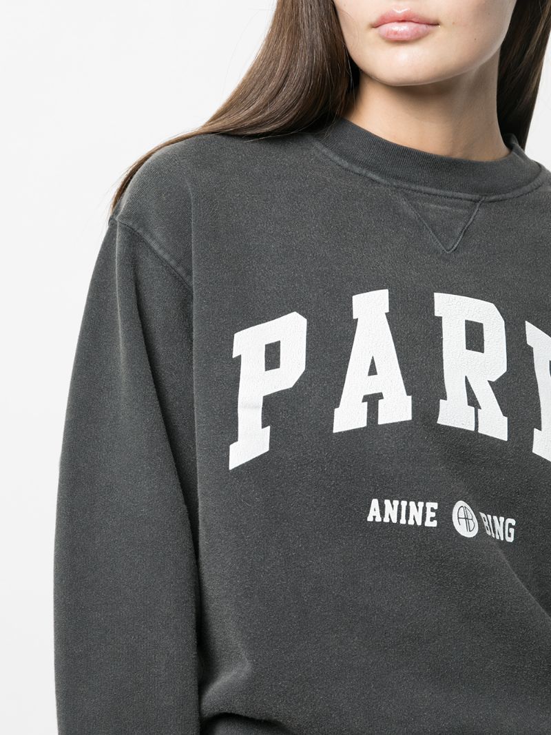 Women's Letter PARIS Black And Gray Round Neck Cotton Sweater