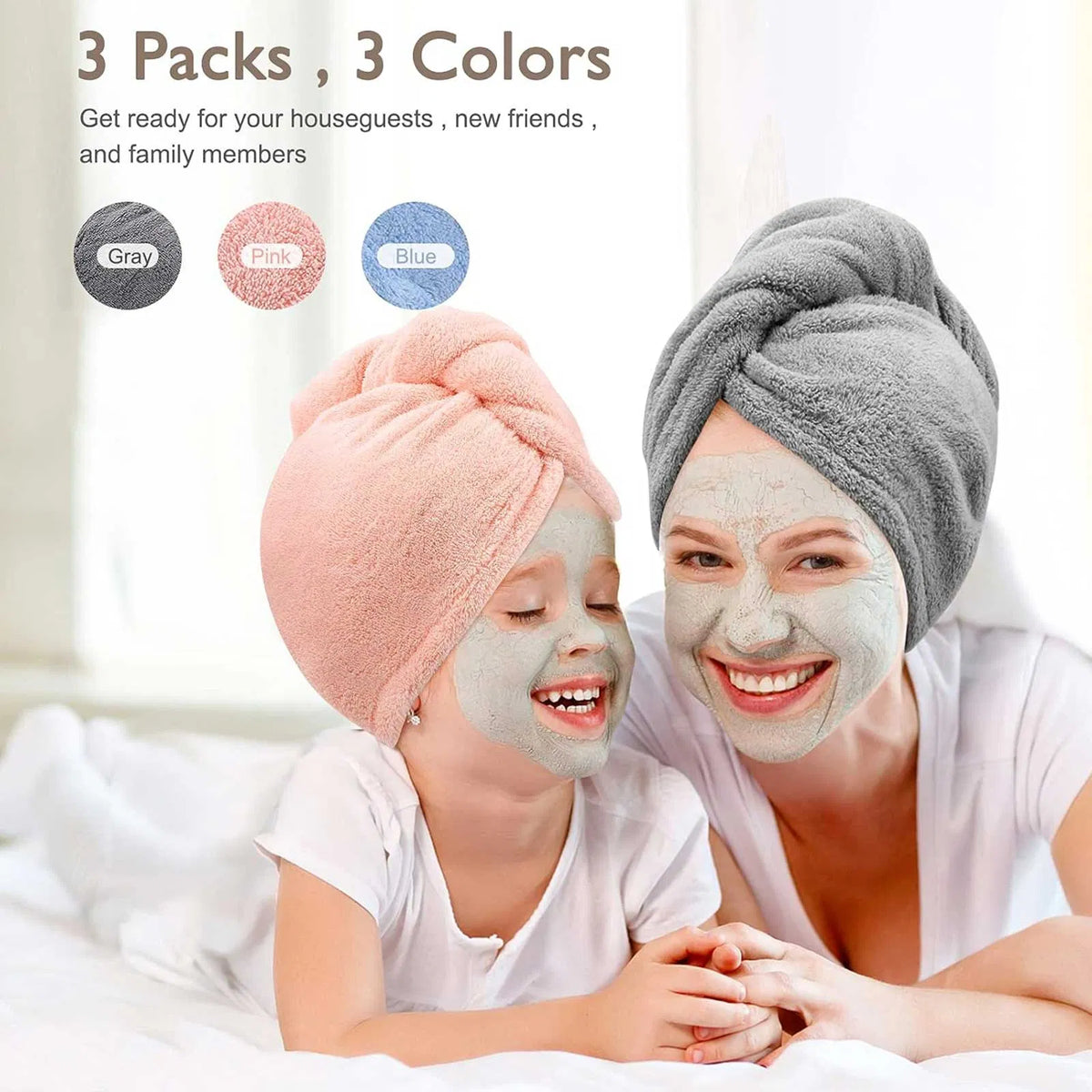 Microfiber Hair Towel Wraps, 3-Pack