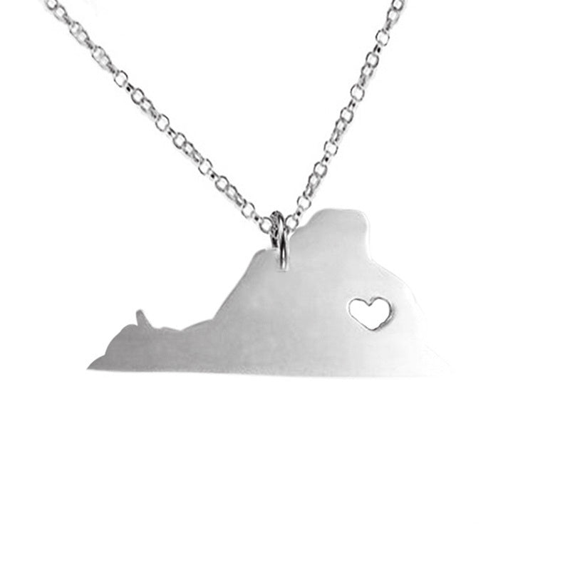 USA Virginia State Map Stainless Steel Pendant Necklace