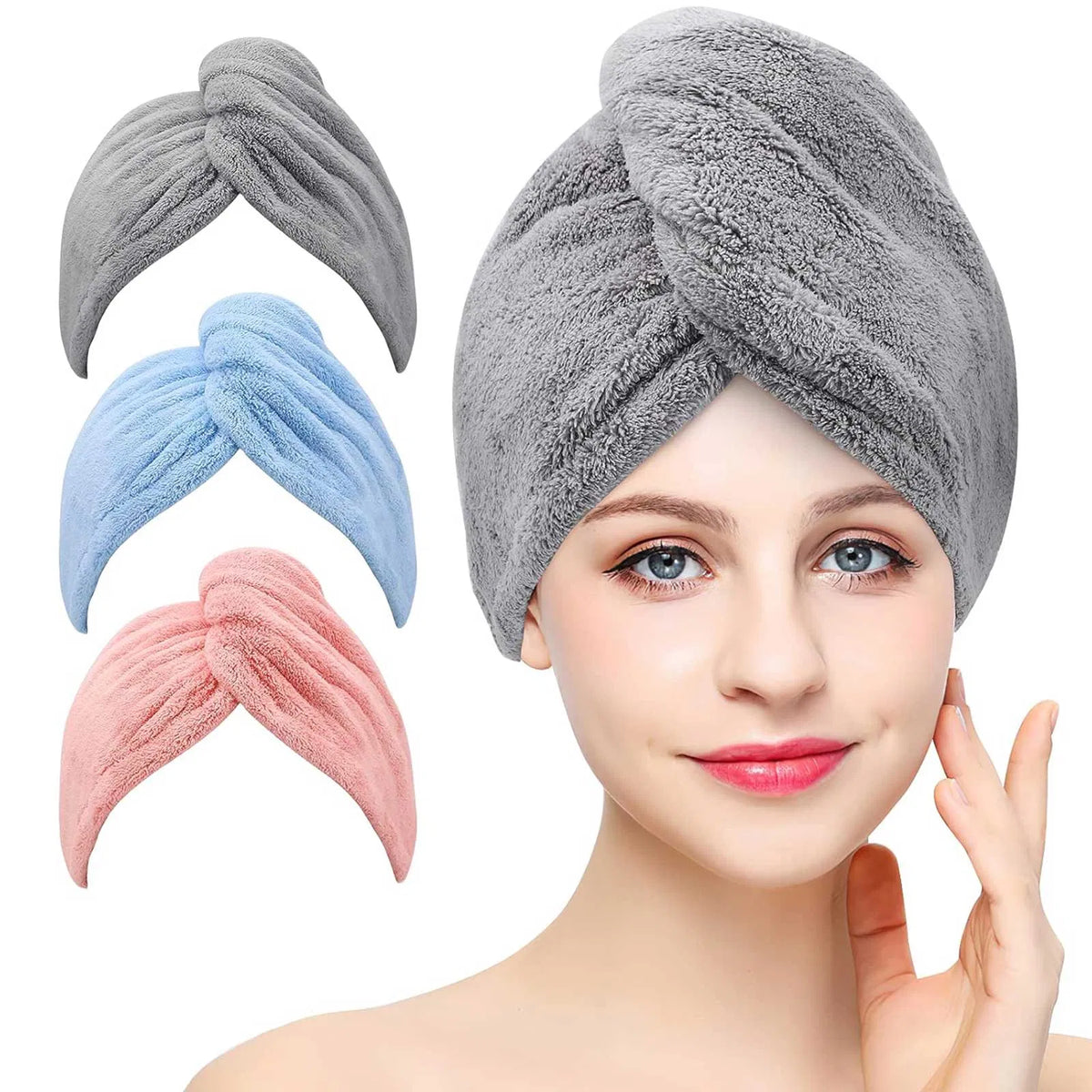Microfiber Hair Towel Wraps, 3-Pack