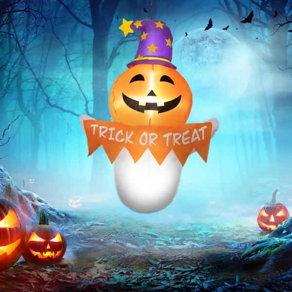 3.4 ft Inflatable LED Window Ghost with Pumpkin Face – image 3