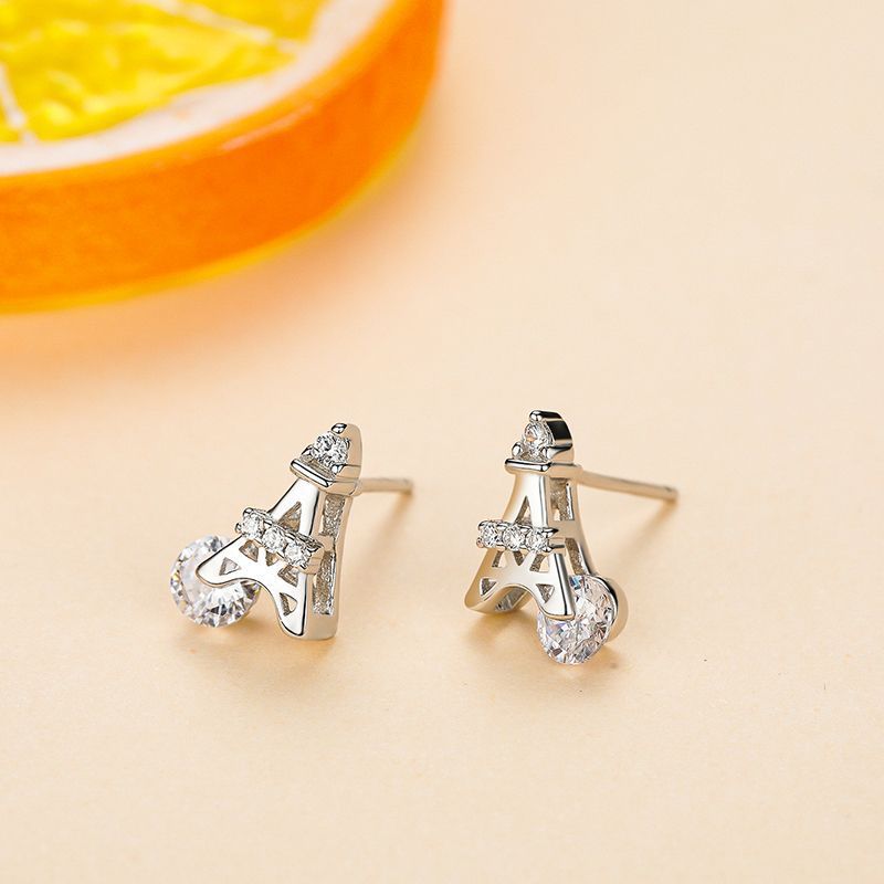 S925 Sterling Silver Eiffel Tower Stud Earrings