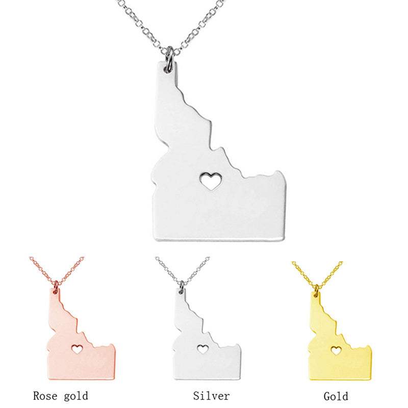 USA Idaho State Map Stainless Steel Pendant Necklace