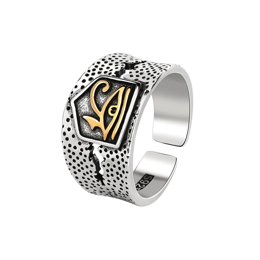 Horus Anubis Ancient Egypt Pharaoh Men's Ring Vintage Distressed Jinling Right Eye
