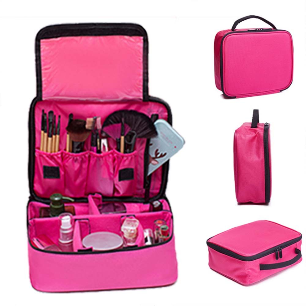 Divided Makeup Organizer Bag in Pink