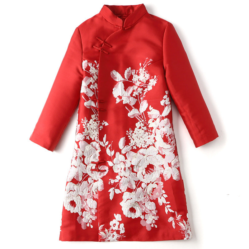 Spring And Autumn Republic Of China Style Retro Women's Clothing Stand-up Collar Jacquard Improved Mid-length Cheongsam Dress Ninth Sleeve A- Line Cheongsam Dress