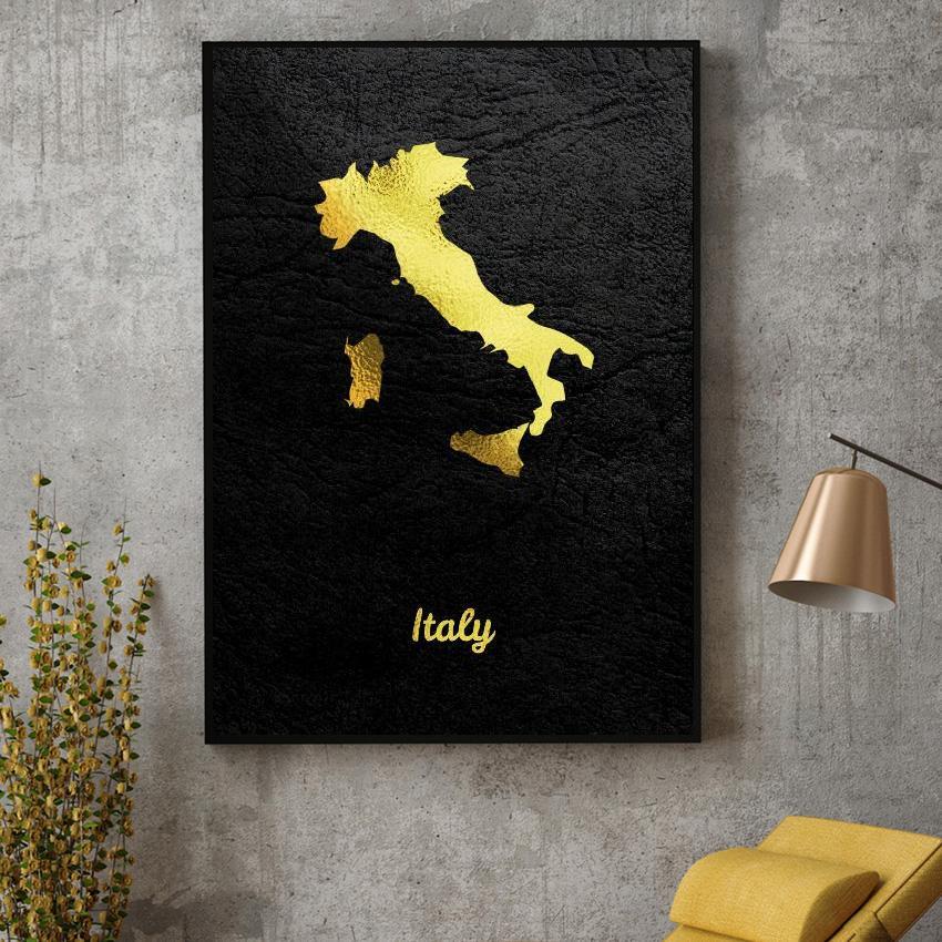 Italy Gold Map Canvas Painting Print
