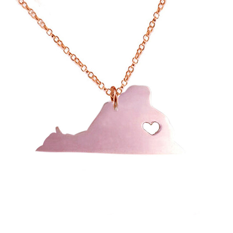 USA Virginia State Map Stainless Steel Pendant Necklace