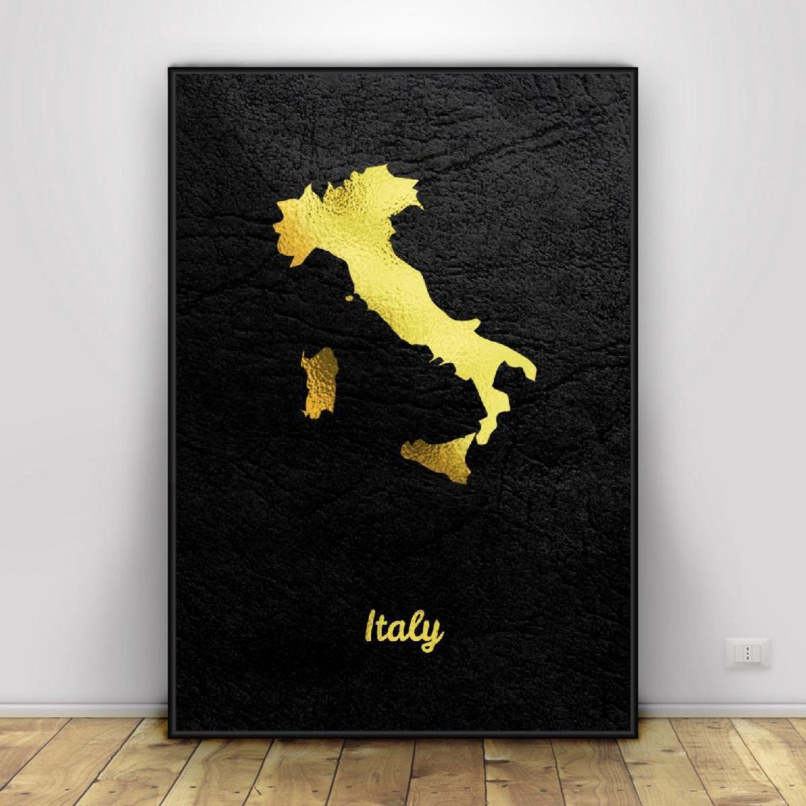 Italy Gold Map Canvas Painting Print