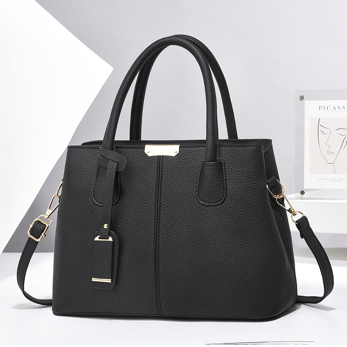 Structured Satchel Tote in Black