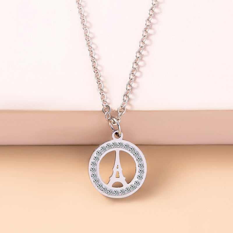 Rhinestone Paris Eiffel Tower Stainless Steel Necklace