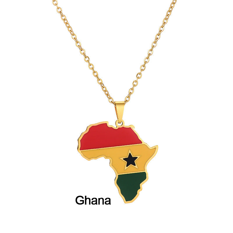 Africa Map Pendant Necklace Stainless Steel Jewelry Ghana Nigeria