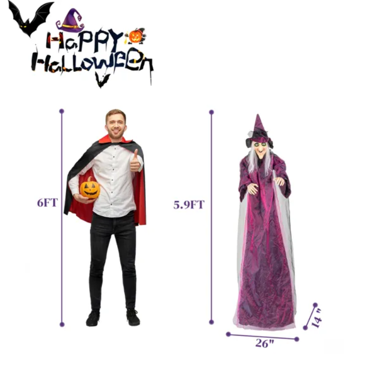 Life-Size 71 in Hanging Talking Witch with Light-Up Eyes – image 1