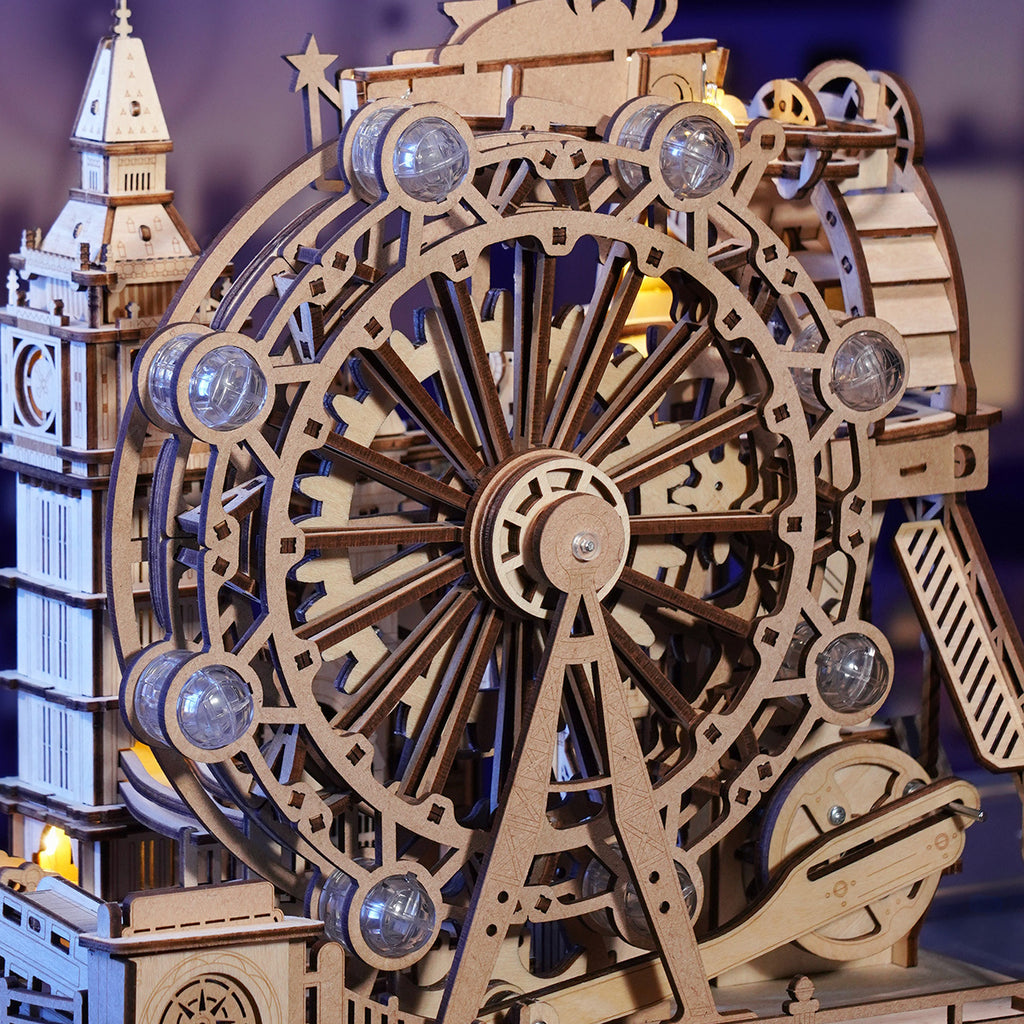 ROBOTIME 3D Wooden Puzzle London City Mechanical Model With Marble Run & LED Lights, DIY Decorative Kit For Adults & Teens