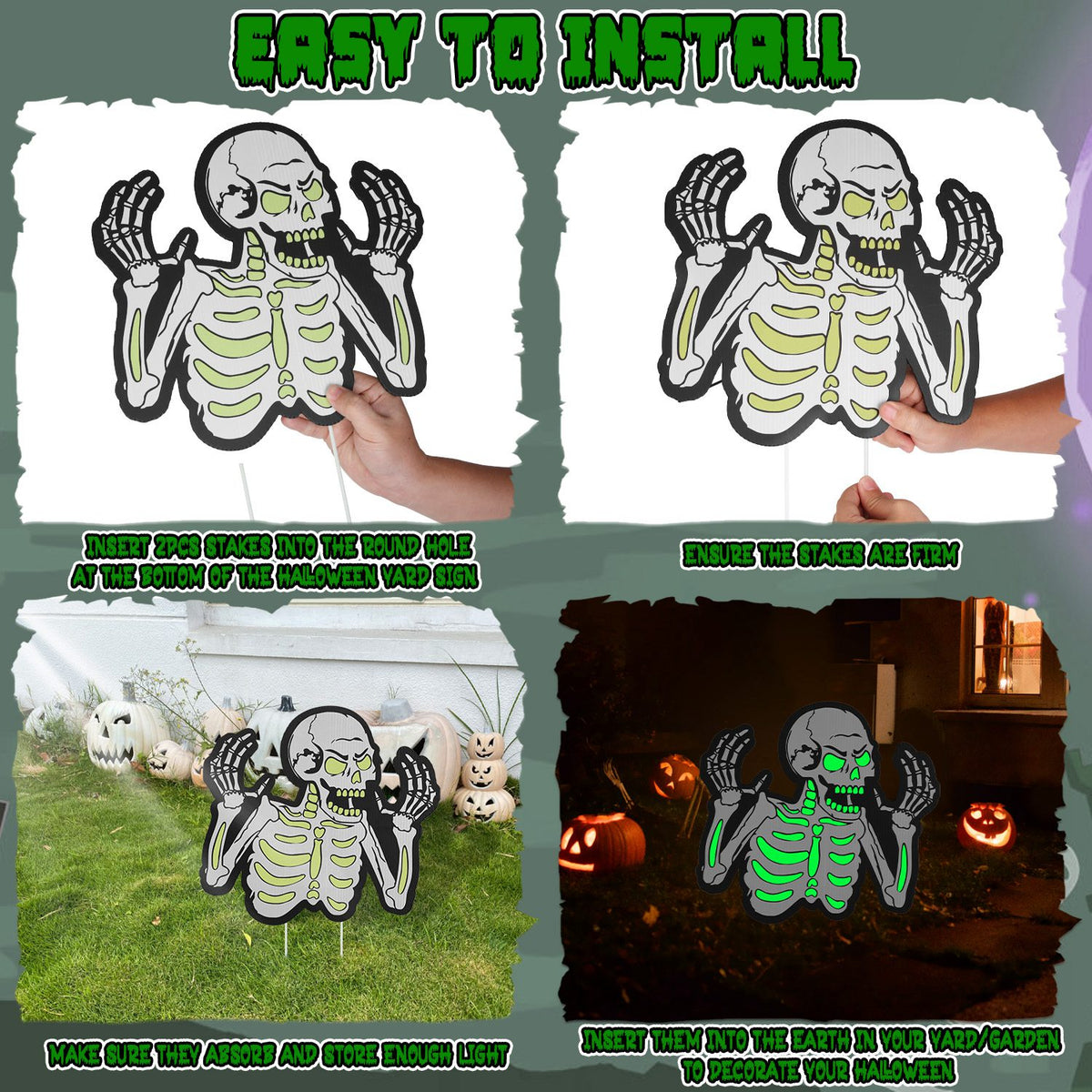 Glow-in-the-Dark Skeleton Yard Signs, Set of 6 with Stakes – image 2