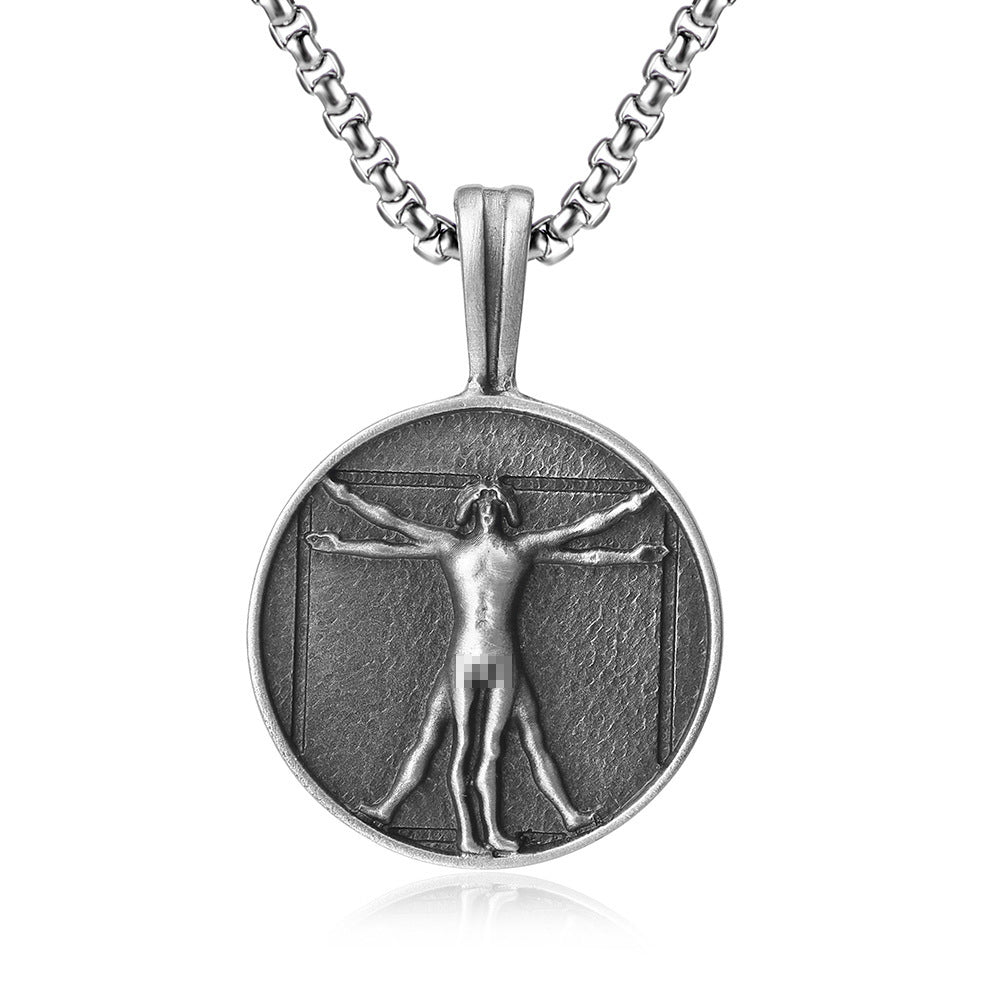 Da Vinci Body Ratio Vitruvius Tag Necklace Ins Hip Hop Cool Niche Necklace Titanium Steel Ornament