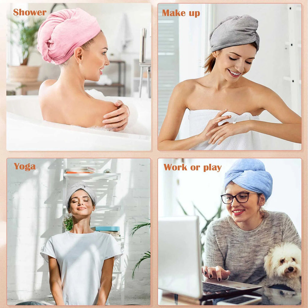 Microfiber Hair Towel Wraps, 3-Pack