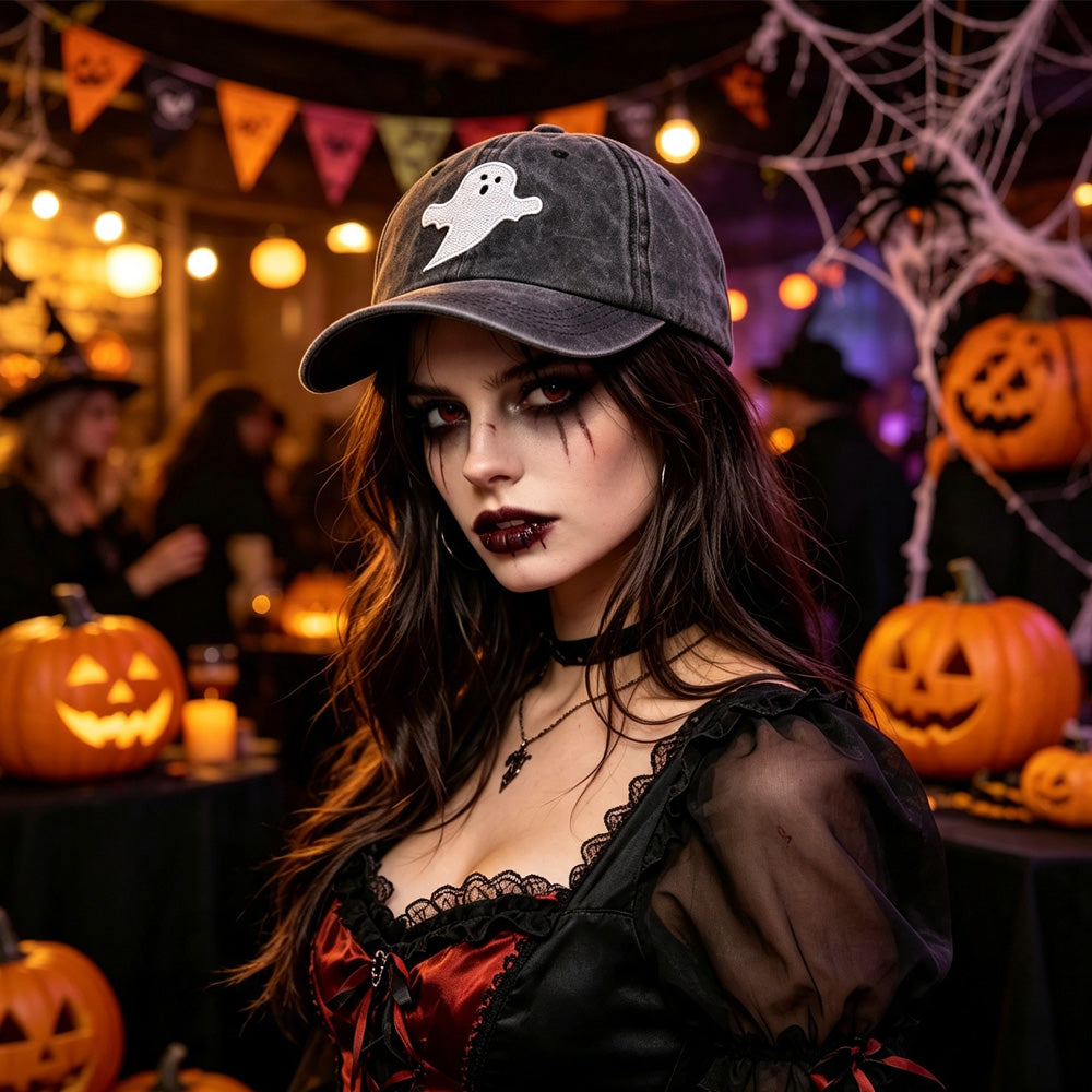 Embroidered Ghost Vintage-Washed Baseball Cap – image 3