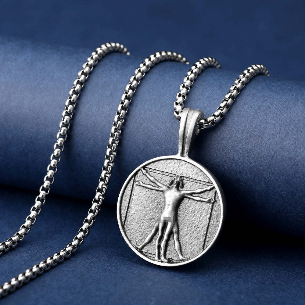 Da Vinci Body Ratio Vitruvius Tag Necklace Ins Hip Hop Cool Niche Necklace Titanium Steel Ornament