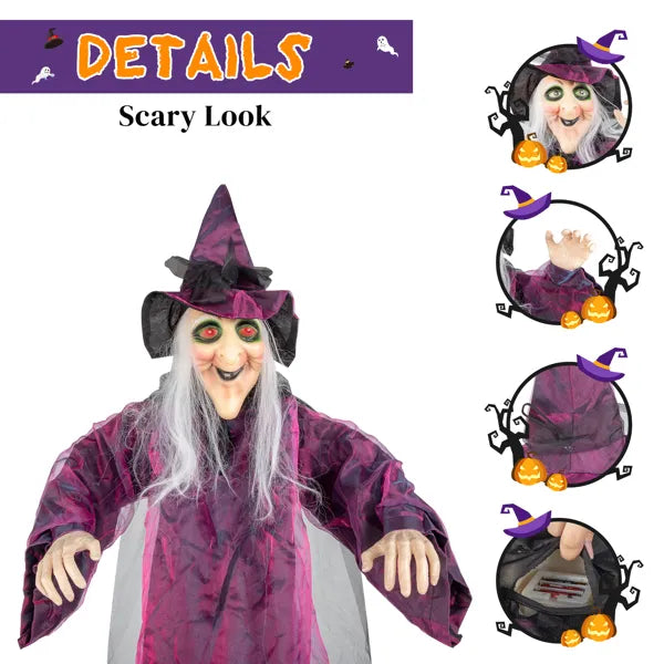 Life-Size 71 in Hanging Talking Witch with Light-Up Eyes – image 3