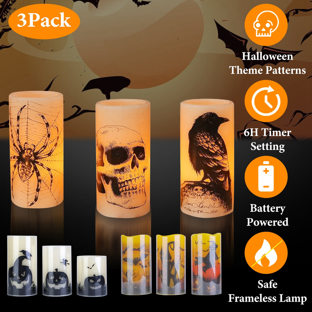 Halloween Flameless Candle Lamps, Set of 3 with 6-Hour Timer – image 8