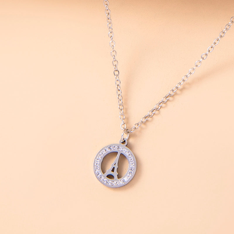 Rhinestone Paris Eiffel Tower Stainless Steel Necklace