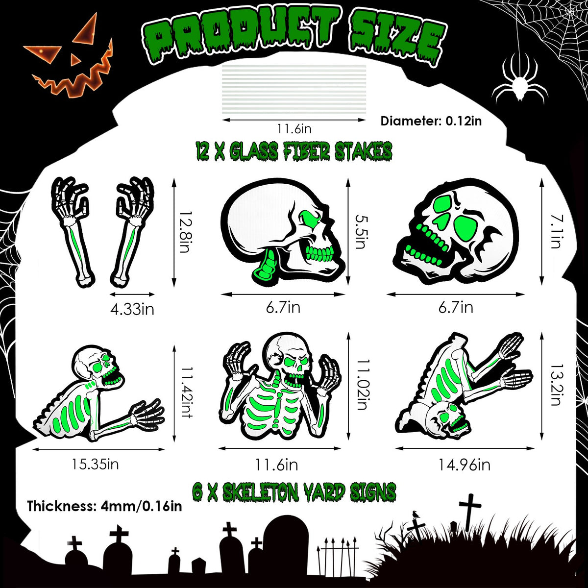 Glow-in-the-Dark Skeleton Yard Signs, Set of 6 with Stakes – image 3